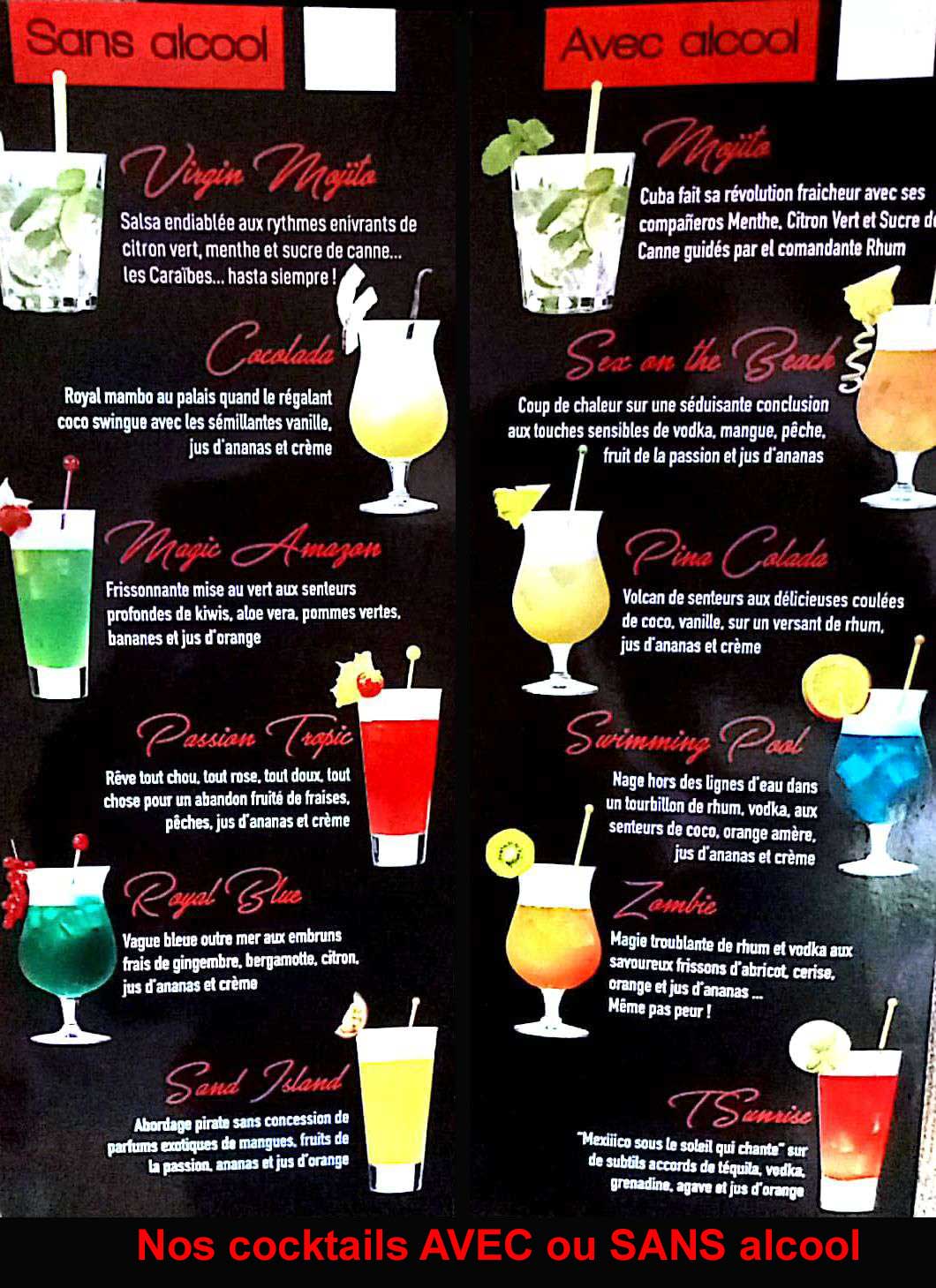 carte cocktails les cascades